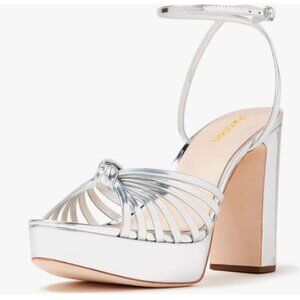 Pazzion Silver Thick Platform Open Toe Ankle Strap Buckled Sandals Knots Shoes